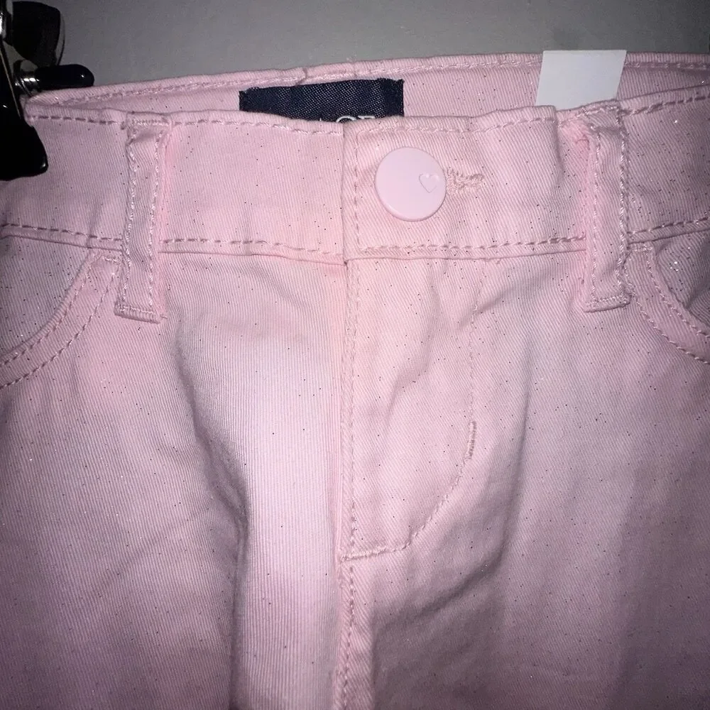 NWT Children's Place Girls Pink Sparkles Skinny Jeans Pants 6 Cotton
